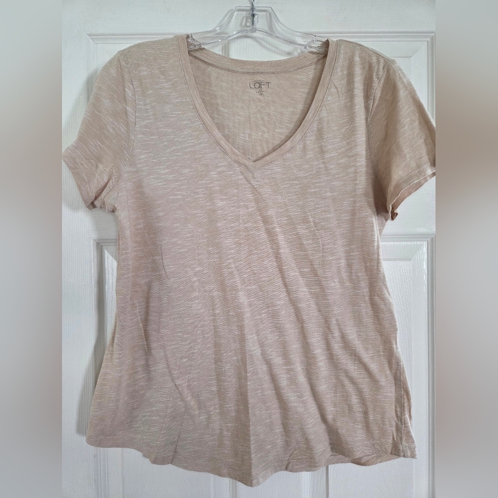 LOFT Women's Tan V-Neck Top Medium